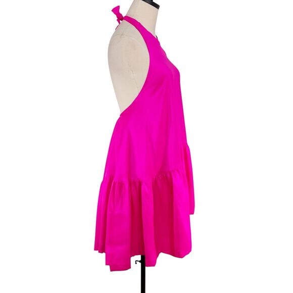 NWT AZEEZA Winston Raw Silk Mini Dress Ultra Pink High Low Party Size L - Picture 3 of 10